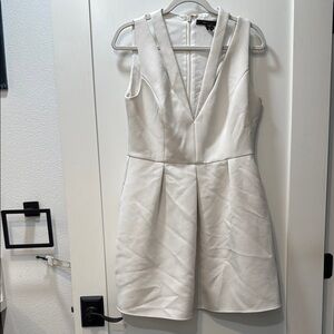 BCBGMaxAzria Cream Fit and Flare Mini Dress with V-Neck